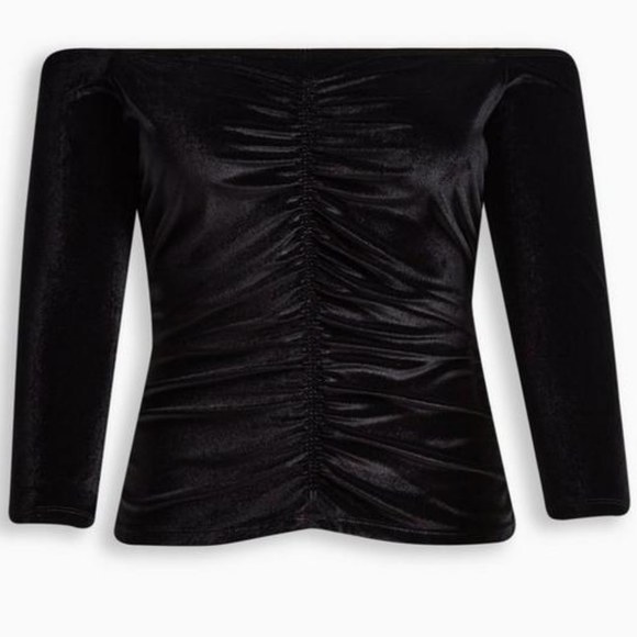⭐ Torrid Black Velvet Ruched Off Shoulder Long Sleeve Plus Size T… - Picture 4 of 4